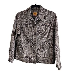 Ruby Rd. Women's Jacket Button Up Front Pockets Animal Print Cropped Brown sz 8